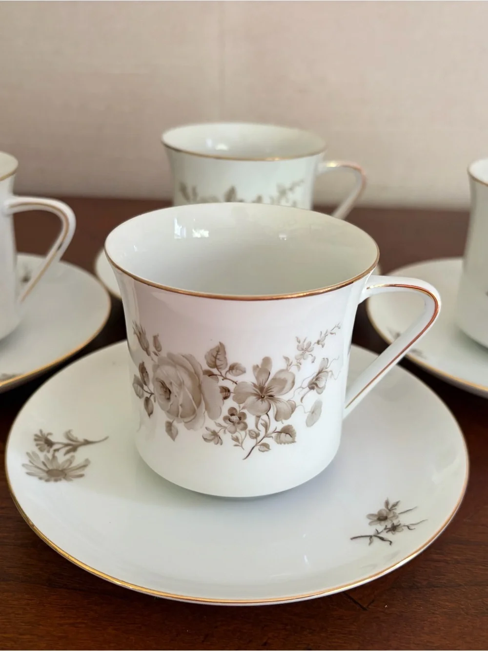 Vintage Johann Haviland Twilight Rose Set of 4 Cups and Saucers, Bavaria Germany